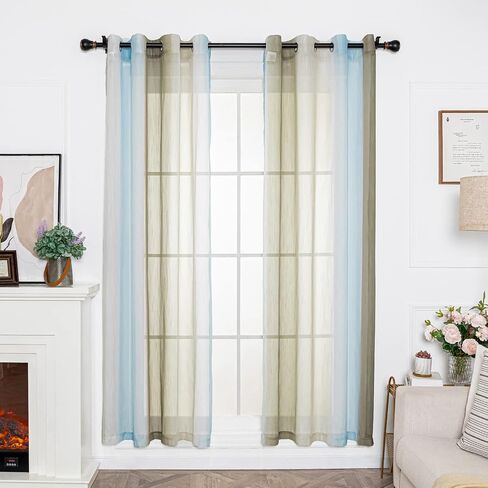 FY FIBER HOUSE Gold Sheer Curtains 84 inches Long Grommet Modern Linen Look Semi Transparent Voile Drapes for Living Room 52Wx84L Inch Set of 2 Panels in Kuwait