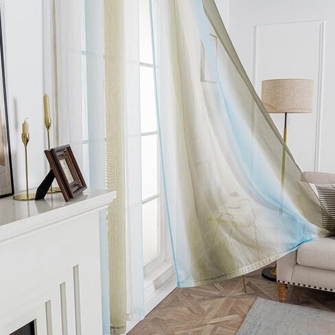 FY FIBER HOUSE Gold Sheer Curtains 84 inches Long Grommet Modern Linen Look Semi Transparent Voile Drapes for Living Room 52Wx84L Inch Set of 2 Panels in Kuwait