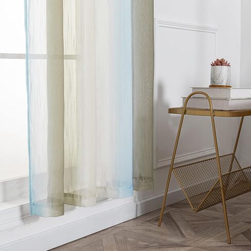 FY FIBER HOUSE Gold Sheer Curtains 84 inches Long Grommet Modern Linen Look Semi Transparent Voile Drapes for Living Room 52Wx84L Inch Set of 2 Panels in Kuwait