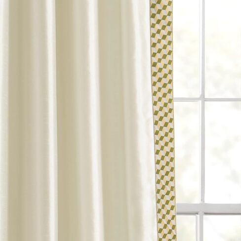 Lush Decor Luxury Mid Century Geo Faux Silk Jacquard Border Window Curtain Panel (Single), 84" L x 52" W, Ivory & Blue in Saudi Arabia