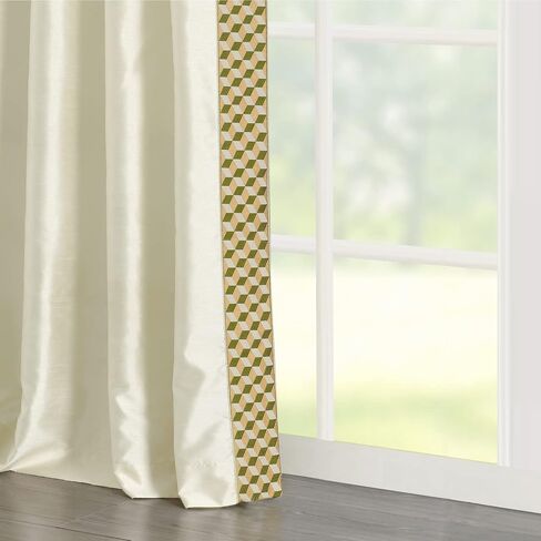 Lush Decor Luxury Mid Century Geo Faux Silk Jacquard Border Window Curtain Panel (Single), 84" L x 52" W, Ivory & Blue in Saudi Arabia