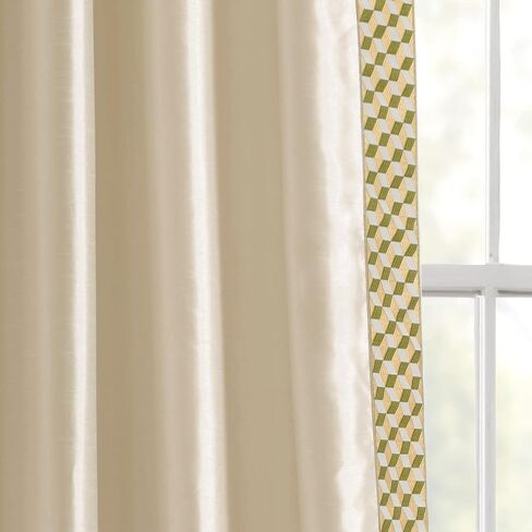 Lush Decor Luxury Mid Century Geo Faux Silk Jacquard Border Window Curtain Panel (Single), 84" L x 52" W, Ivory & Blue in Saudi Arabia