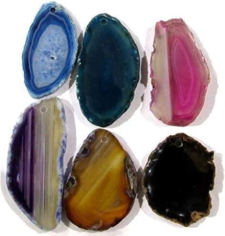 Zentron Crystals Colorful Set of 12 Polished Agate Slices in Velvet Bag (Mix w/Holes) in Saudi Arabia
