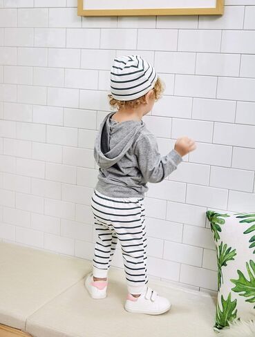 طقم ملابس للأطفال الصغار من Gavol بأكمام طويلة مع قلنسوة وسروال مخطط، مجموعة ملابس لخريف وشتاء in Kuwait