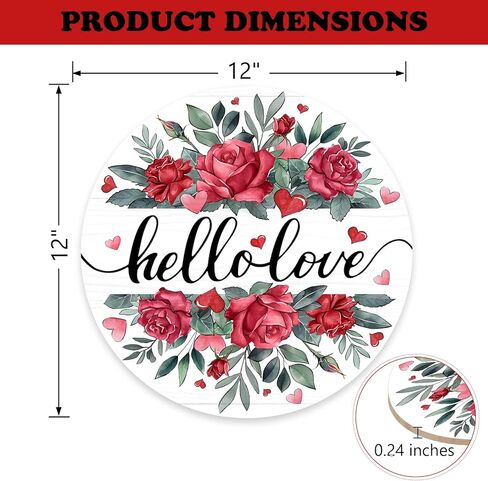 Bolisom مرحبا الحب زهرة الورد علامة الباب الأمامي، عيد الحب الوردي القلب الأحمر الزهور ورقة الخشب الباب شماعات في الهواء الطلق ديكور الشرفة الخارجية، الذكرى السنوية الزفاف إكليل خشبي داخلي الجدار شنقا الديكور in Kuwait