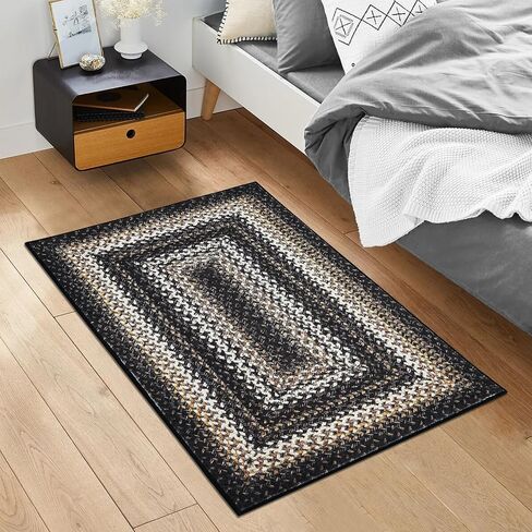 Small Doormat 2x3 Washable Area Rug Boho Rug Braided Print Area Rug Modern Geometric Area Rug Farmhouse Throw Carpet Accent Floor Cover for Living Room Bedroom Nursery, Black in Saudi Arabia