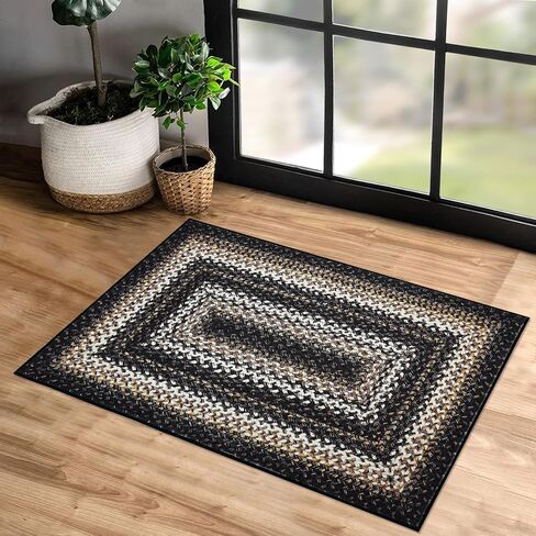 Small Doormat 2x3 Washable Area Rug Boho Rug Braided Print Area Rug Modern Geometric Area Rug Farmhouse Throw Carpet Accent Floor Cover for Living Room Bedroom Nursery, Black in Saudi Arabia