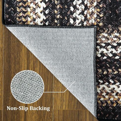 Small Doormat 2x3 Washable Area Rug Boho Rug Braided Print Area Rug Modern Geometric Area Rug Farmhouse Throw Carpet Accent Floor Cover for Living Room Bedroom Nursery, Black in Saudi Arabia