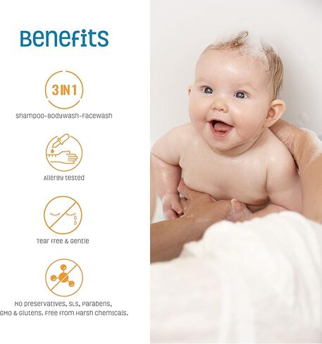 شامبو ناتشرز بيبي، غسول الوجه والجسم 8 أونصة - مصمم للبشرة التي تعاني من مشاكل وحساسة - درجة حموضة محايدة، بدون كبريتات أو عطور صناعية - فانيليا يوسفي (عبوتان) in Kuwait