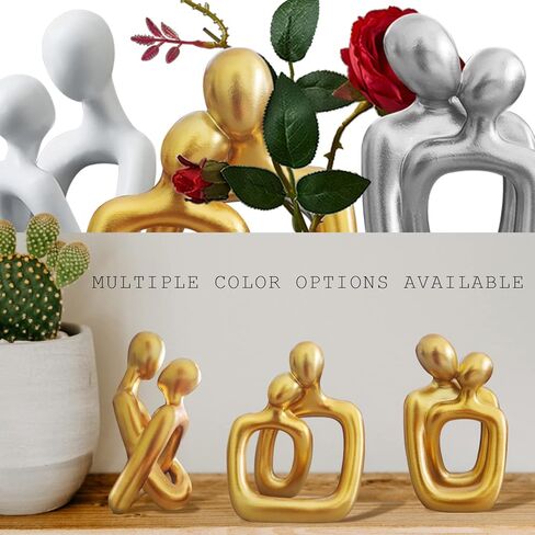 RIRPUAE 3 قطع ديكور أبيض يعانق تماثيل منزلية للزوجين، منحوتات حب رومانسية تجريدية حديثة لغرفة المعيشة، تمثال زينة إبداعي للحبيب لتزيين سطح المكتب ورف الكتب in Kuwait