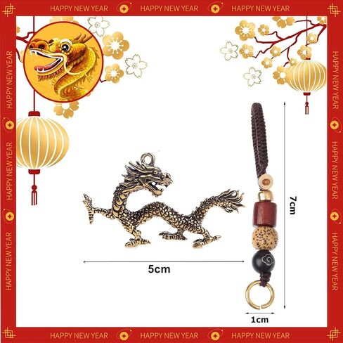 ايسوين قطعتان من دلايات التنين المعلقة على شكل تنين صيني 2024، تمثال تعليقة للعام الجديد للمفاتيح والشنط وسلاسل المفاتيح، زينة معلقة للسيارة، هدية زودياك هدية تذكارية لمباركة فينغ شوي in Kuwait