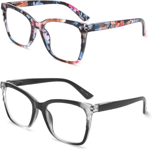 Houocon Stylish Ladies Readers for Women Designer Reading Glasses Blue Light Blocking Computer Gaming Eye Glasses 2 Pack in Kuwait