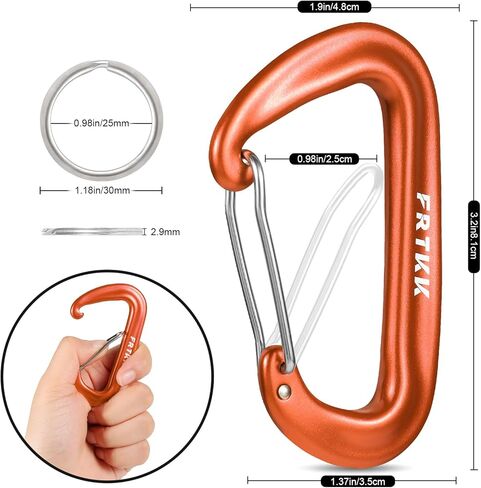 2 قطعة مشابك حلقة تسلق، 12 كيلو نيوتن (2697 رطل) مشبك حلقة تسلق عالي التحمل، 3 بوصات من الألومنيوم على شكل حلقة على شكل حرف D مع 2 حلقة مفاتيح خطاف سلسلة مفاتيح للتخييم والتنزه سيرًا على الأقدام وقفل مقود الكلب in Kuwait