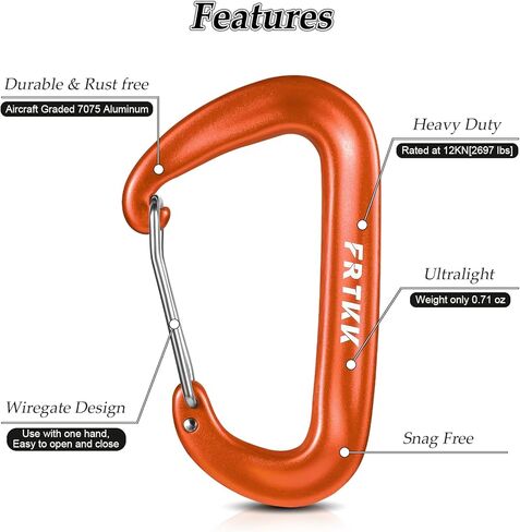 2 قطعة مشابك حلقة تسلق، 12 كيلو نيوتن (2697 رطل) مشبك حلقة تسلق عالي التحمل، 3 بوصات من الألومنيوم على شكل حلقة على شكل حرف D مع 2 حلقة مفاتيح خطاف سلسلة مفاتيح للتخييم والتنزه سيرًا على الأقدام وقفل مقود الكلب in Kuwait