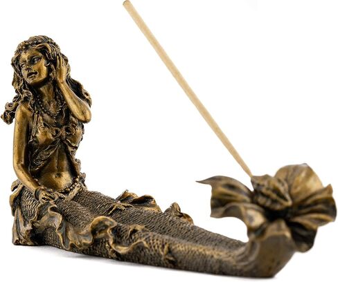 Top Collection Beach Mermaid Incense Holder Statue - Hand Painted Beautiful Mythical Creature with Bronze Antique Finish Look- 9-Inch Long Fragrance Incense Burner Figurine in Saudi Arabia
