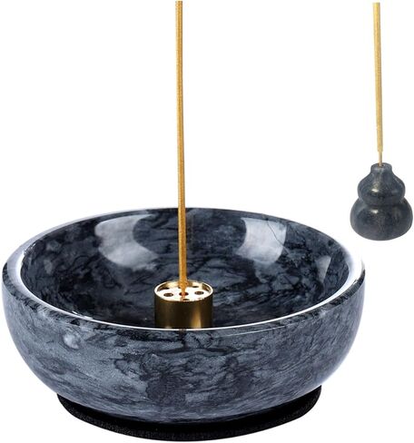Daszui Marble Incense Holder，9 Incense Holes and Marble Black Gourd Incense Holder, Meditation Beautiful Natural Marble Incense Burner, Easy to Catch All The Incense Ashes in Kuwait