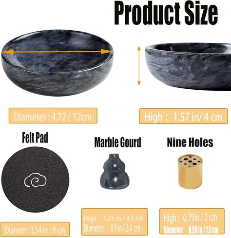 Daszui Marble Incense Holder，9 Incense Holes and Marble Black Gourd Incense Holder, Meditation Beautiful Natural Marble Incense Burner, Easy to Catch All The Incense Ashes in Kuwait