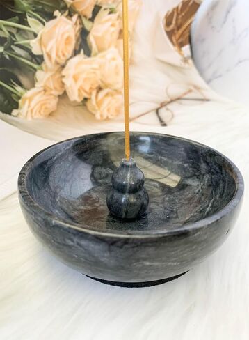 Daszui Marble Incense Holder，9 Incense Holes and Marble Black Gourd Incense Holder, Meditation Beautiful Natural Marble Incense Burner, Easy to Catch All The Incense Ashes in Kuwait