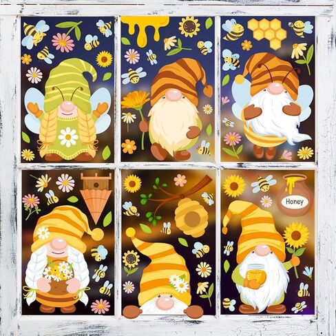 9 أوراق ملصقات نافذة الربيع والصيف، ملصقات نافذة جنوم النحل الأكثر ملاءمة لتزيين غرفة نوم المطبخ والمكتب، شارات نافذة لاصقة ثابتة. in Kuwait