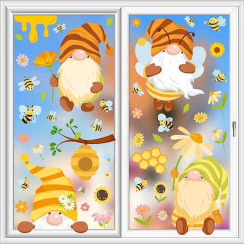 9 أوراق ملصقات نافذة الربيع والصيف، ملصقات نافذة جنوم النحل الأكثر ملاءمة لتزيين غرفة نوم المطبخ والمكتب، شارات نافذة لاصقة ثابتة. in Kuwait