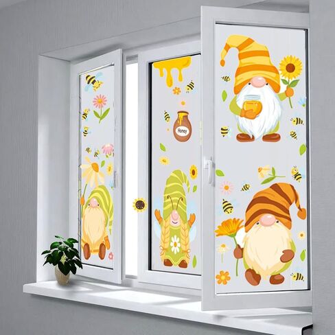9 أوراق ملصقات نافذة الربيع والصيف، ملصقات نافذة جنوم النحل الأكثر ملاءمة لتزيين غرفة نوم المطبخ والمكتب، شارات نافذة لاصقة ثابتة. in Kuwait