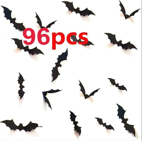 ديكور الخفافيش ثلاثي الأبعاد للهالوين لوازم الحفلات هالوماس ملصق الخفاش المخيف لديكور المنزل DIY نافذة ديكور الحمام الداخلي (84 قطعة) in Kuwait