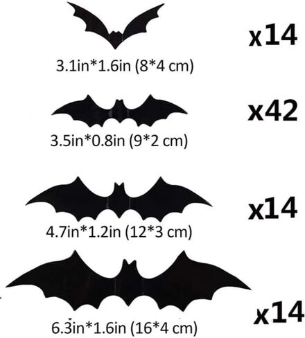 ديكور الخفافيش ثلاثي الأبعاد للهالوين لوازم الحفلات هالوماس ملصق الخفاش المخيف لديكور المنزل DIY نافذة ديكور الحمام الداخلي (84 قطعة) in Kuwait