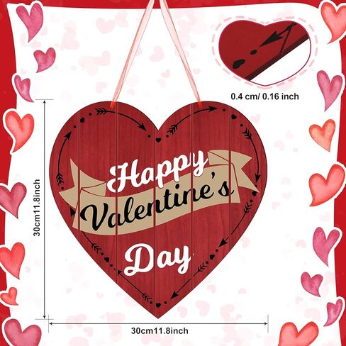 Valentine Wooden Signs Heart Shape Valentines Day Decor Happy Valentines Day Signs for The Home Red Black Wooden Heart Love Plaque Valentine Hanging Decorations with Rope for Wall, 11.8 x 11.8 Inch in Kuwait