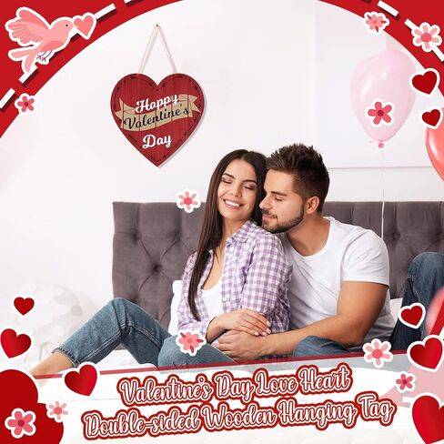 Valentine Wooden Signs Heart Shape Valentines Day Decor Happy Valentines Day Signs for The Home Red Black Wooden Heart Love Plaque Valentine Hanging Decorations with Rope for Wall, 11.8 x 11.8 Inch in Kuwait