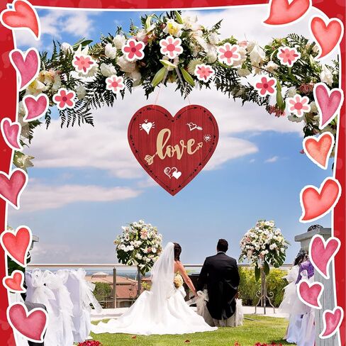 Valentine Wooden Signs Heart Shape Valentines Day Decor Happy Valentines Day Signs for The Home Red Black Wooden Heart Love Plaque Valentine Hanging Decorations with Rope for Wall, 11.8 x 11.8 Inch in Kuwait