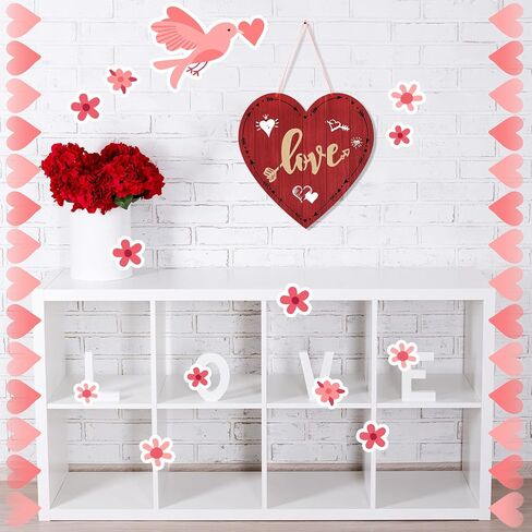 Valentine Wooden Signs Heart Shape Valentines Day Decor Happy Valentines Day Signs for The Home Red Black Wooden Heart Love Plaque Valentine Hanging Decorations with Rope for Wall, 11.8 x 11.8 Inch in Kuwait