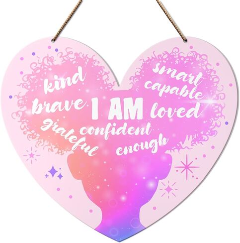 Black Girls Positive Affirmations Wall Decor, Motivational Black Girls Wall Art Baby Kids Bedroom Nursery Pink Decor Inspirational African American Girl Hanging Wooden Sign Decoration, I Am Capable in Saudi Arabia