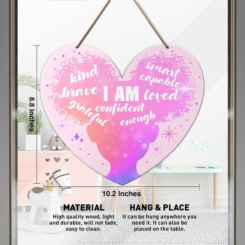 Black Girls Positive Affirmations Wall Decor, Motivational Black Girls Wall Art Baby Kids Bedroom Nursery Pink Decor Inspirational African American Girl Hanging Wooden Sign Decoration, I Am Capable in Saudi Arabia