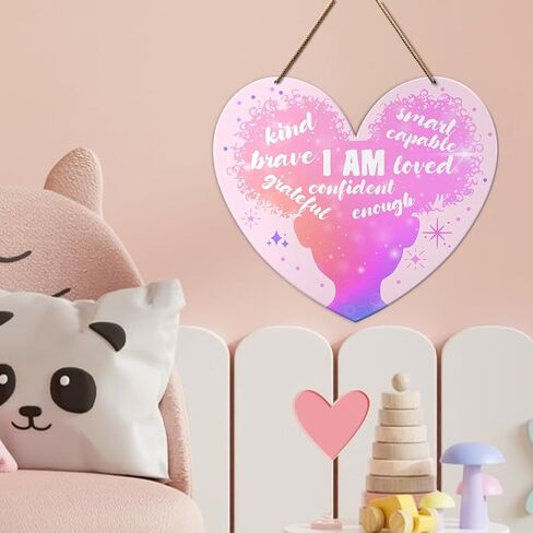 Black Girls Positive Affirmations Wall Decor, Motivational Black Girls Wall Art Baby Kids Bedroom Nursery Pink Decor Inspirational African American Girl Hanging Wooden Sign Decoration, I Am Capable in Saudi Arabia