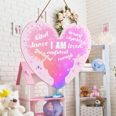 Black Girls Positive Affirmations Wall Decor, Motivational Black Girls Wall Art Baby Kids Bedroom Nursery Pink Decor Inspirational African American Girl Hanging Wooden Sign Decoration, I Am Capable in Saudi Arabia