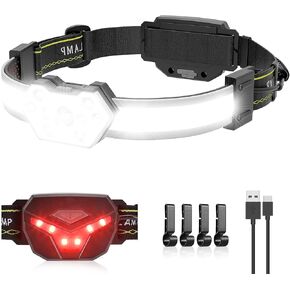 EXIN DECHEN LED Headlamp Rechargeable, 1200 Lumen Super Bright Headlamp Flashlight, 270° Wide Beam LED Headlamps with Red Taillight, 8 Mode Lightweight Waterproof Head Lamp