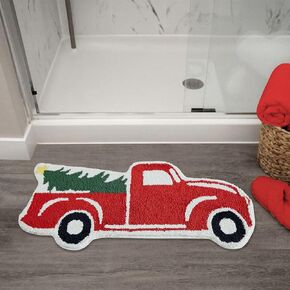 Aldopein عيد الميلاد الأحمر شاحنة البساط، لطيف خمر البلد الرجعية مزرعة عيد الميلاد عداء البساط للحمام المطبخ مدخل داخلي الشرفة الأمامية ممسحة، عدم الانزلاق قابل للغسل الشتاء رمي البساط in Kuwait