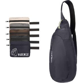 PUREMSX Foldable Sling Backpack, Unisex Lightweight Water-resistant Packable Crossbody Shoulder Daypack for Cycling Hiking, Black in Kuwait