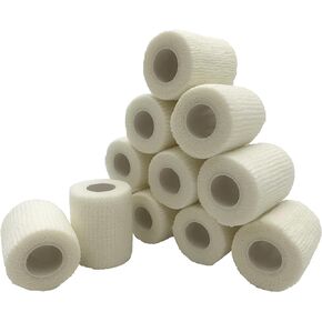 ضمادة ذاتية اللصق، شريط طبي، ضمادات مرنة مرنة قابلة للتنفس، إسعافات أولية غير منسوجة، تمارين التمدد، والالتواء والتورم في الكاحل، رياضات 2 بوصة × 5 ياردات، 12 حزمة (أبيض) in Kuwait