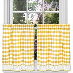 Buffalo Check Tier Pair Window Curtain Set - 58 Inch Width, 24 Inch Length - Black & White Plaid Drapes - Light Filtering Drapes for Kitchen, Bedroom, Living & Dining Room by Achim Home Decor in Saudi Arabia