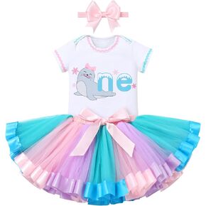 IBTOM CASTLE Baby Girls 1st Birthday Outfit Arctic Polar Penguin Romper+Tutu Skirt+Headband Onederland Party Cake Smash Set