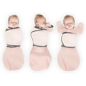Amazing Baby 6-Way Omni Swaddle Sack with Wrap, Pink Stripes, 6-14 lbs | Most Versatile Swaddle for Newborn with More Options to Calm Startle Reflex, Arms Up Sleeves & Mitten Cuffs for Better Sleep in Kuwait