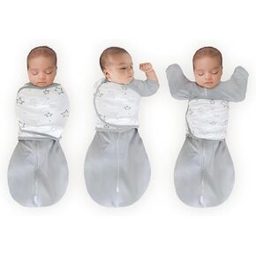 Amazing Baby Omni Swaddle Sack for Newborn, Transitional Swaddle Sack with Wrap & Arms Up Sleeves & Mitten Cuffs, Easy Transition Swaddle Sleep Sack for Better Sleep, Gray Stars, Small, 0-3 Months