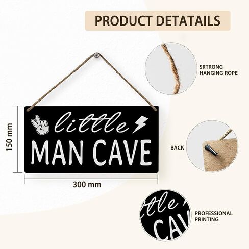 Mtrgdn Little Man Cave Wood Wall Hanging Tags,Boys Room Nursery Wall Sign Decor,Black Wooden Tag Sign for Little Boy Bedroom Toddler Room Playroom,12x6Inch in Saudi Arabia