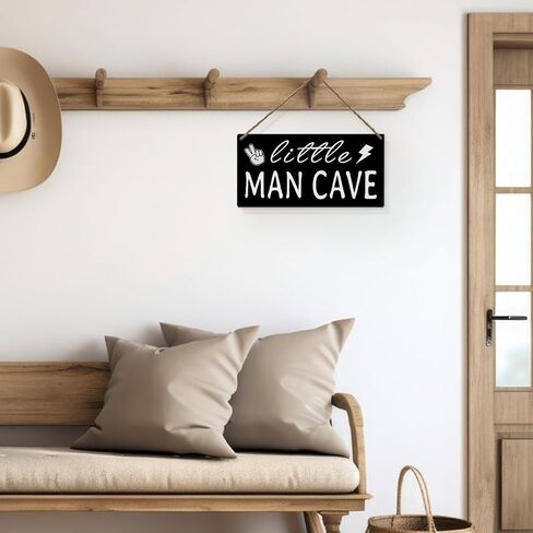 Mtrgdn Little Man Cave Wood Wall Hanging Tags,Boys Room Nursery Wall Sign Decor,Black Wooden Tag Sign for Little Boy Bedroom Toddler Room Playroom,12x6Inch in Saudi Arabia