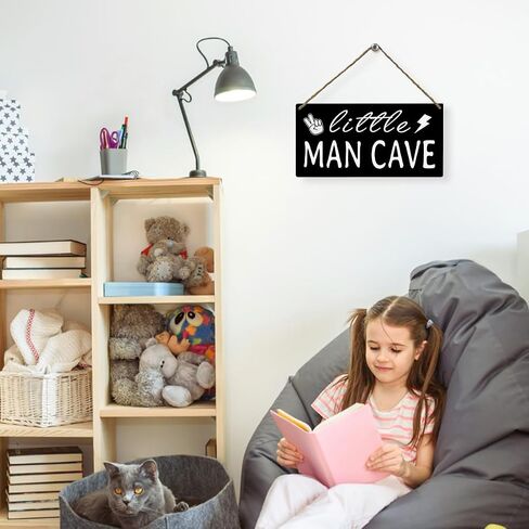 Mtrgdn Little Man Cave Wood Wall Hanging Tags,Boys Room Nursery Wall Sign Decor,Black Wooden Tag Sign for Little Boy Bedroom Toddler Room Playroom,12x6Inch in Saudi Arabia