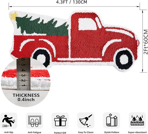 Aldopein عيد الميلاد الأحمر شاحنة البساط، لطيف خمر البلد الرجعية مزرعة عيد الميلاد عداء البساط للحمام المطبخ مدخل داخلي الشرفة الأمامية ممسحة، عدم الانزلاق قابل للغسل الشتاء رمي البساط in Kuwait