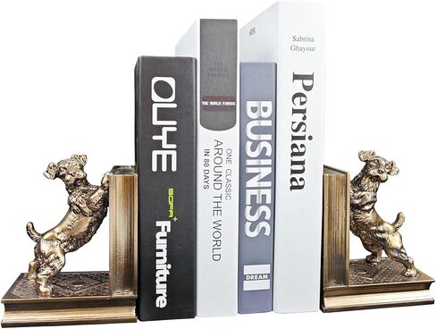 Schnauzer Decorative Bookends, Unique Dog Book Ends to Hold Books Heavy Duty for Office Desk, Vintage Antique Bronze Home Decor, Shelf Decoration, Modern Living Room Decor in Kuwait