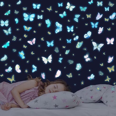 Glow in The Dark Large Rainbow and Unicorn Wall Decals,Glowing Luminous Star Butterfly Wall Stickers Removable Rainbow Unicorn Decals for Girls Bedroom Baby Nursery Living Room Decoration in Saudi Arabia