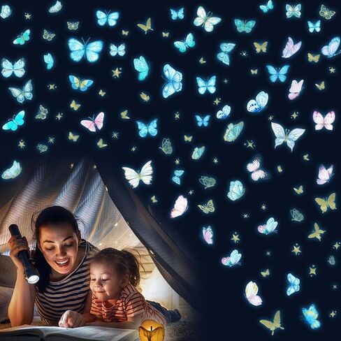Glow in The Dark Large Rainbow and Unicorn Wall Decals,Glowing Luminous Star Butterfly Wall Stickers Removable Rainbow Unicorn Decals for Girls Bedroom Baby Nursery Living Room Decoration in Saudi Arabia